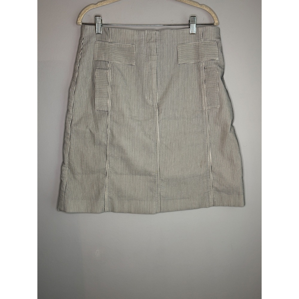 Worth New York Pinstripe Cotton Silk Blend Pencil Skirt Navy White Size 12